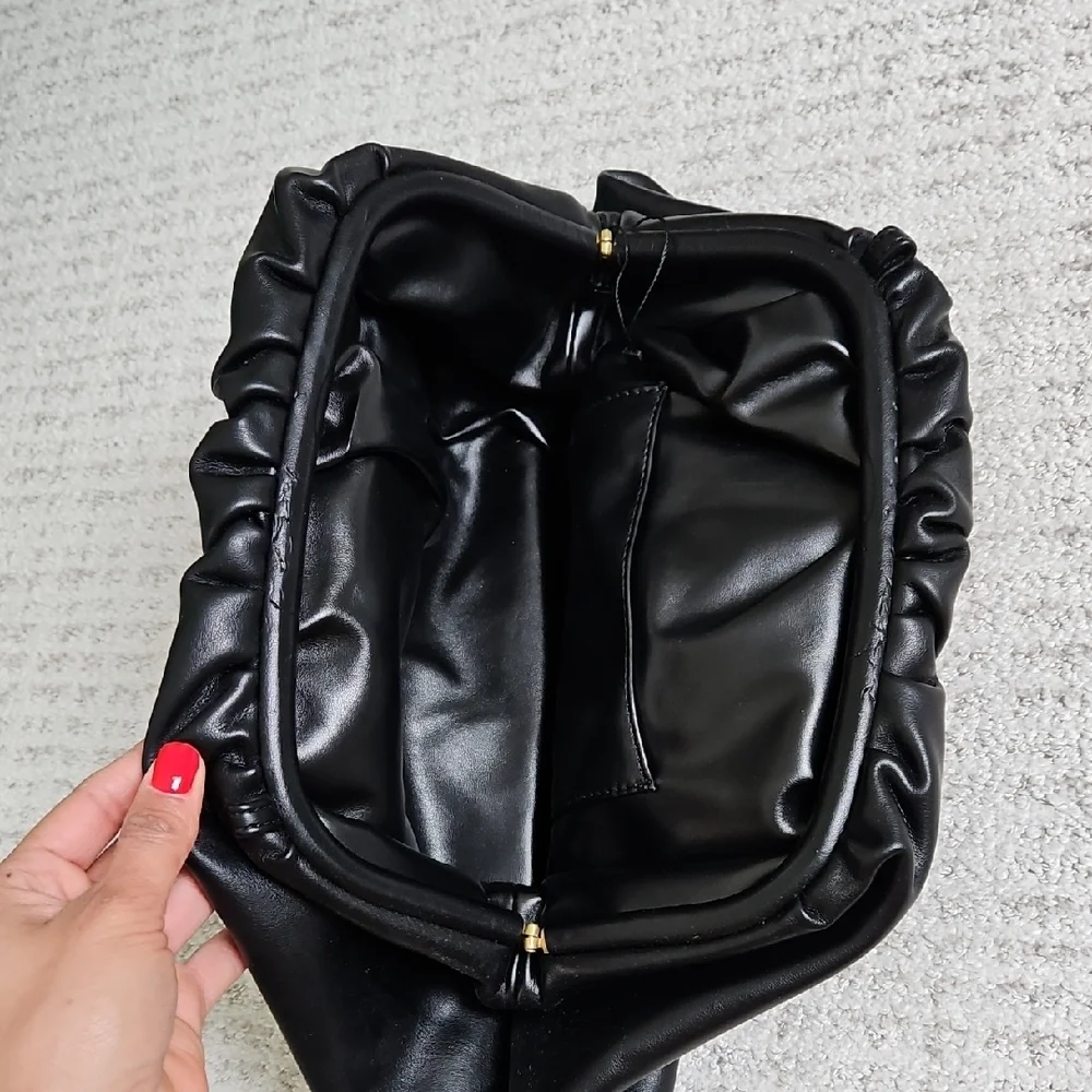 Black Gathered Leather Clutch with Cloud-Like Design. NEVER USED - Picture 2 of 2